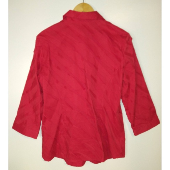 Lafayette 148 New York Shirt Blouse Size 12 Cherry Red Textured Hidden Button - Picture 2 of 9